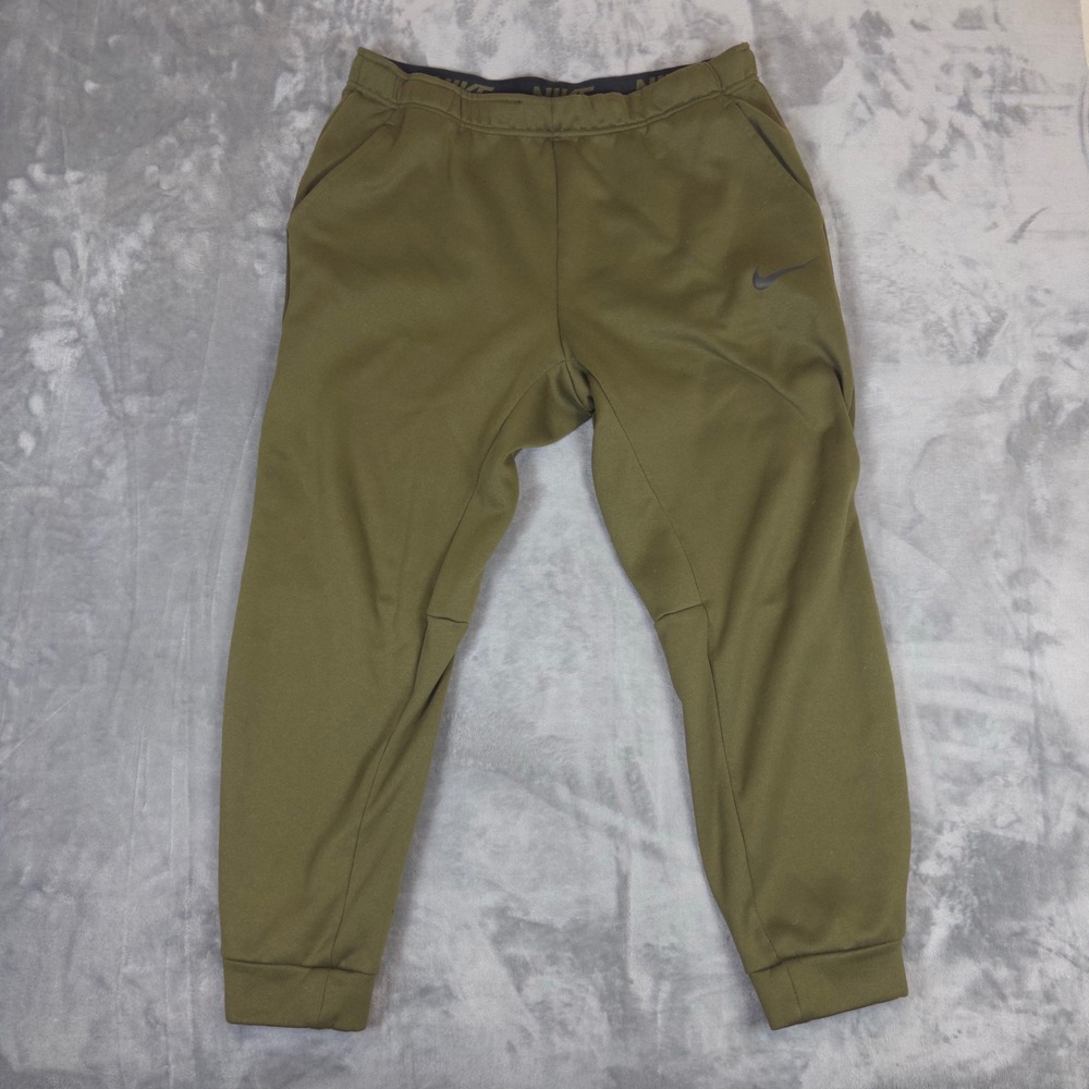 Nike Therma Joggers Mens XL Olive Green Fleece Training Pants 932255-395 Dri-FIT